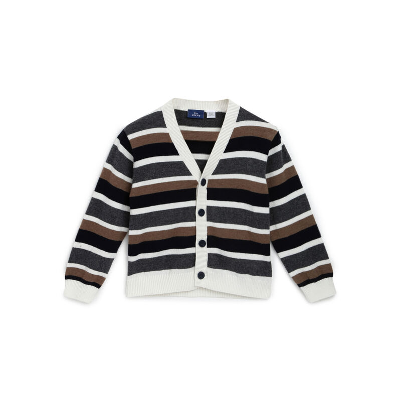 Boys Medium Brown Striped Cardigan image number 0